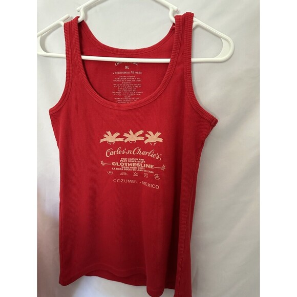 CARLOS N CHARLIES Cozumel Mexico Red Tank Top Bar XL Juniors Cruise Vacation GUC - Picture 3 of 9